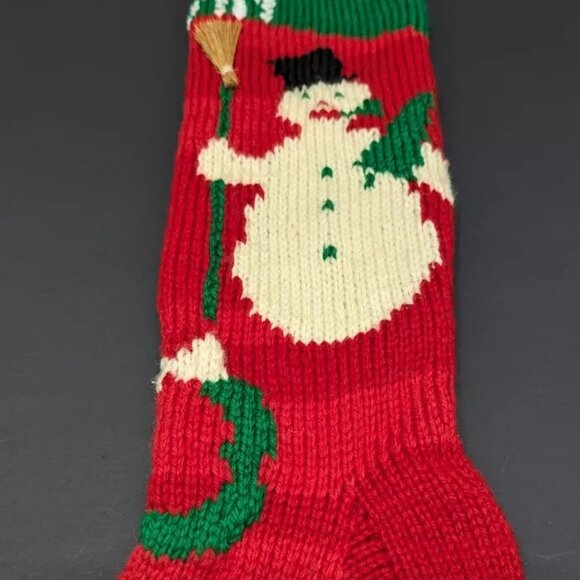 Vintage Christmas Knit Stocking Farmhouse Snowman Primitive KEVIN Handmade - Picture 5 of 6